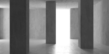 Soyut iç yapısı olan beton bir oda. Açık alan. Sanayi arka plan şablonu. 3d oluşturma