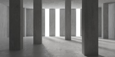 Beton duvarlı pis bir oda. Eski taş döşeme. 3d oluşturma