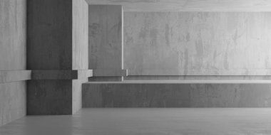 Soyut boş beton döşeme. Minimalist karanlık oda tasarım şablonu. 3d oluşturma