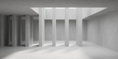 Soyut iç yapısı olan beton bir oda. Açık alan. Sanayi arka plan şablonu. 3d oluşturma