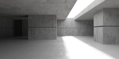 Soyut boş beton döşeme. Minimalist karanlık oda tasarım şablonu. 3d oluşturma