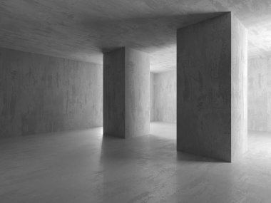 Soyut mimari iç plan. Modern beton oda. 3d oluşturma