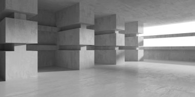 Beton duvarlı pis bir oda. Eski taş döşeme. 3d oluşturma