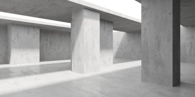 Beton duvarlı pis bir oda. Eski taş döşeme. 3d oluşturma