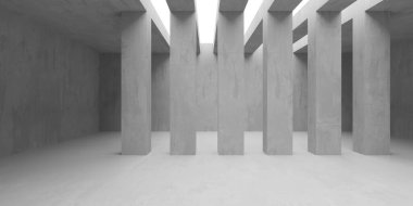 Soyut iç yapısı olan beton bir oda. Açık alan. Sanayi arka plan şablonu. 3d oluşturma