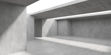 Beton duvarlı pis bir oda. Eski taş döşeme. 3d oluşturma