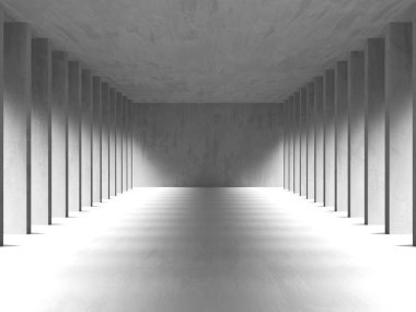 Soyut iç yapısı olan beton bir oda. Açık alan. Sanayi arka plan şablonu. 3d oluşturma