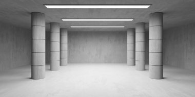 Soyut iç yapısı olan beton bir oda. Açık alan. Sanayi arka plan şablonu. 3d oluşturma