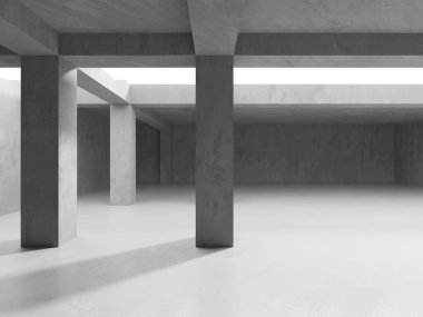 Beton duvarlı pis bir oda. Eski taş döşeme. 3d oluşturma