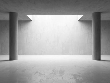 Soyut iç yapısı olan beton bir oda. Açık alan. Sanayi arka plan şablonu. 3d oluşturma