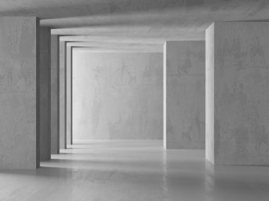 Soyut iç yapısı olan beton bir oda. Açık alan. Sanayi arka plan şablonu. 3d oluşturma