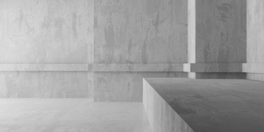 Soyut boş beton döşeme. Minimalist karanlık oda tasarım şablonu. 3d oluşturma