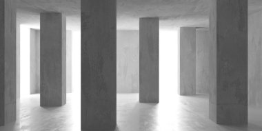 Soyut iç yapısı olan beton bir oda. Açık alan. Sanayi arka plan şablonu. 3d oluşturma