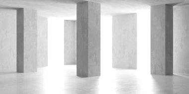 Soyut iç yapısı olan beton bir oda. Açık alan. Sanayi arka plan şablonu. 3d oluşturma