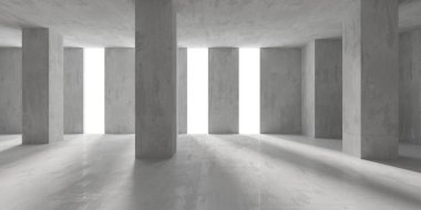 Soyut iç yapısı olan beton bir oda. Açık alan. Sanayi arka plan şablonu. 3d oluşturma