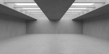 Çağdaş beton döşeme. Taş gibi eski duvar duvarları boş oda. Sanat ve tasarım konsepti. Model yap. 3B görüntüleme