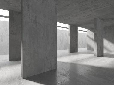 Soyut mimari iç plan. Modern beton oda. 3d oluşturma