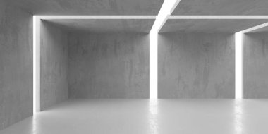 Soyut iç yapısı olan beton bir oda. Açık alan. Sanayi arka plan şablonu. 3d oluşturma