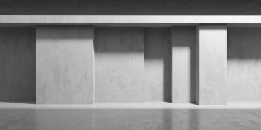 Soyut iç yapısı olan beton bir oda. Açık alan. Sanayi arka plan şablonu. 3d oluşturma