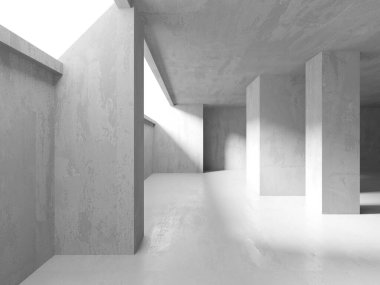 Soyut iç yapısı olan beton bir oda. Açık alan. Sanayi arka plan şablonu. 3d oluşturma