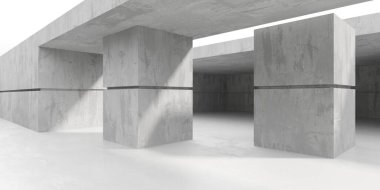 Soyut iç yapısı olan beton bir oda. Açık alan. Sanayi arka plan şablonu. 3d oluşturma