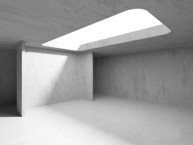 Beton duvarlı pis bir oda. Eski taş döşeme. 3d oluşturma