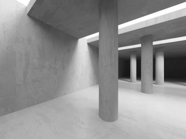 Soyut boş beton döşeme. Minimalist karanlık oda tasarım şablonu. 3d oluşturma
