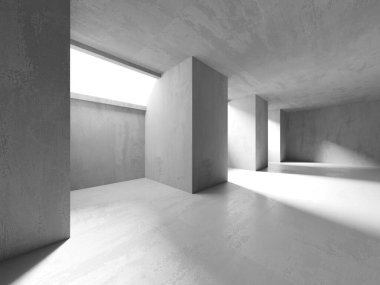 Beton duvarlı pis bir oda. Eski taş döşeme. 3d oluşturma