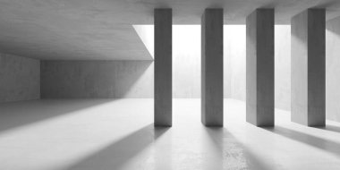 Soyut iç yapısı olan beton bir oda. Açık alan. Sanayi arka plan şablonu. 3d oluşturma