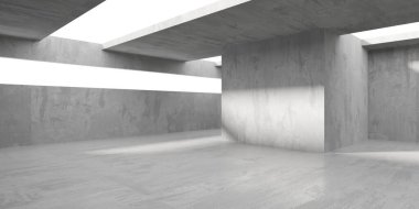 Beton duvarlı pis bir oda. Eski taş döşeme. 3d oluşturma