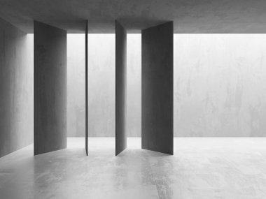 Soyut boş beton döşeme. Minimalist karanlık oda tasarım şablonu. 3d oluşturma