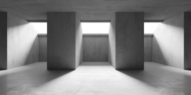 Beton duvarlı pis bir oda. Eski taş döşeme. 3d oluşturma