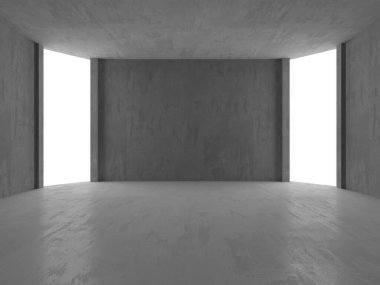 Beton duvarlı pis bir oda. Eski taş döşeme. 3d oluşturma