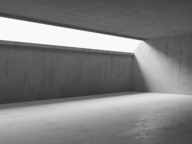 Beton duvarlı pis bir oda. Eski taş döşeme. 3d oluşturma