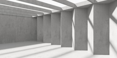 Soyut iç yapısı olan beton bir oda. Açık alan. Sanayi arka plan şablonu. 3d oluşturma