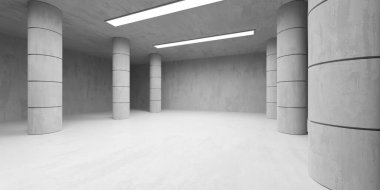 Beton duvarlı pis bir oda. Eski taş döşeme. 3d oluşturma