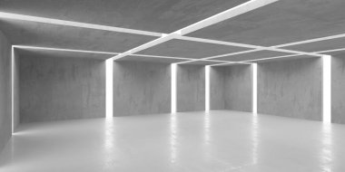 Soyut iç yapısı olan beton bir oda. Açık alan. Sanayi arka plan şablonu. 3d oluşturma