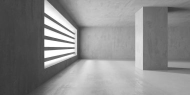 Beton duvarlı pis bir oda. Eski taş döşeme. 3d oluşturma