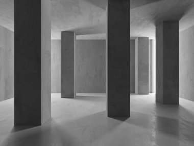 Soyut boş beton döşeme. Minimalist karanlık oda tasarım şablonu. 3d oluşturma