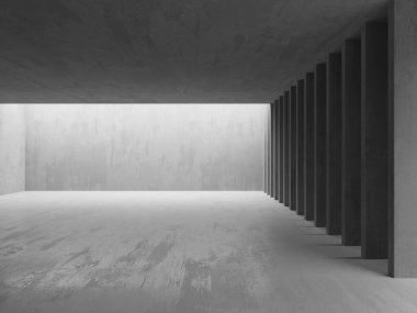 Soyut iç yapısı olan beton bir oda. Açık alan. Sanayi arka plan şablonu. 3d oluşturma