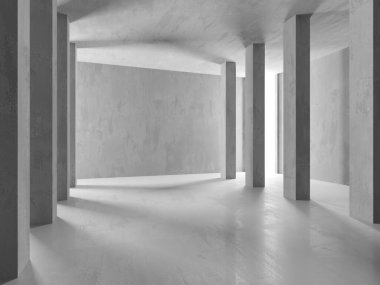 Soyut iç yapısı olan beton bir oda. Açık alan. Sanayi arka plan şablonu. 3d oluşturma