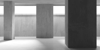 Soyut iç yapısı olan beton bir oda. Açık alan. Sanayi arka plan şablonu. 3d oluşturma