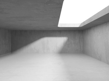 Beton duvarlı pis bir oda. Eski taş döşeme. 3d oluşturma