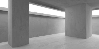 Beton duvarlı pis bir oda. Eski taş döşeme. 3d oluşturma