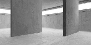 Soyut iç yapısı olan beton bir oda. Açık alan. Sanayi arka plan şablonu. 3d oluşturma