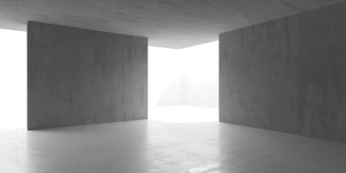 Beton duvarlı pis bir oda. Eski taş döşeme. 3d oluşturma