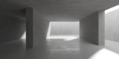 Soyut iç yapısı olan beton bir oda. Açık alan. Sanayi arka plan şablonu. 3d oluşturma