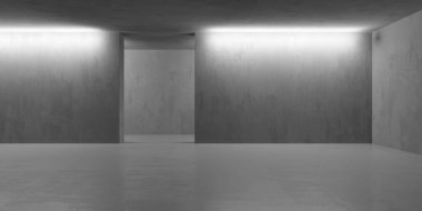 Soyut iç yapısı olan beton bir oda. Açık alan. Sanayi arka plan şablonu. 3d oluşturma