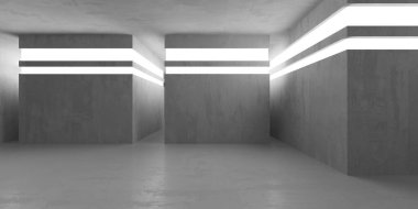 Soyut boş beton döşeme. Minimalist karanlık oda tasarım şablonu. 3d oluşturma