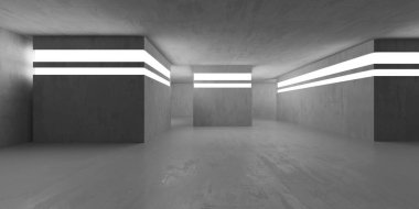 Soyut iç yapısı olan beton bir oda. Açık alan. Sanayi arka plan şablonu. 3d oluşturma